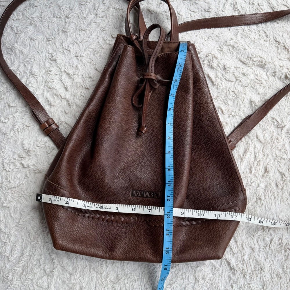 Pikolinos Brown Leather Drawstring Backpack Shoulder Bag Made in Spain Braided - Picture 3 of 14
